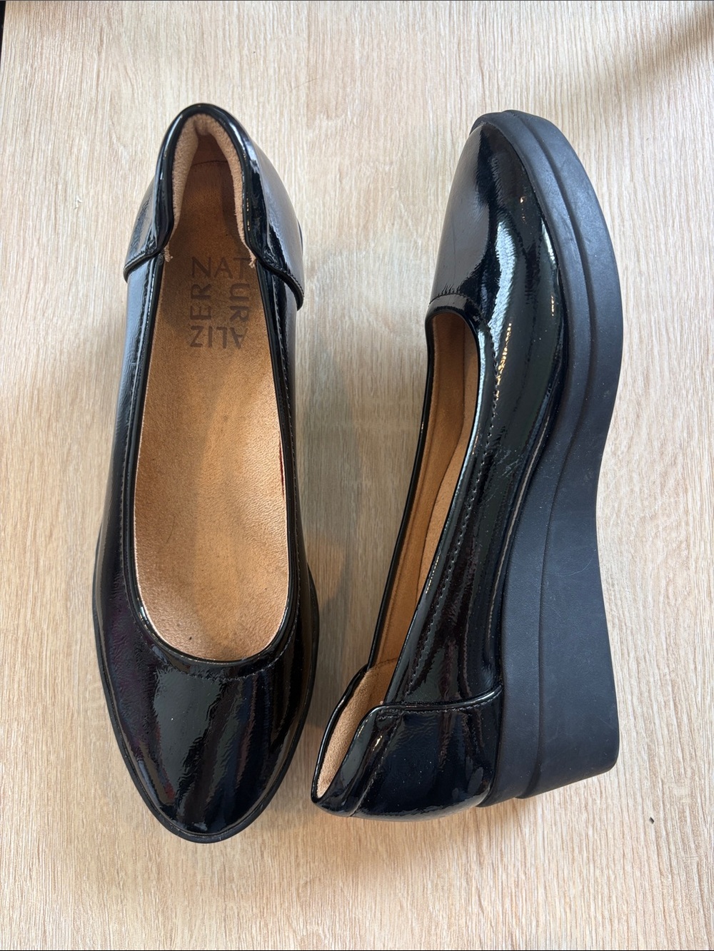 Naturalizer Black Patent Slip-On Wedge Flats